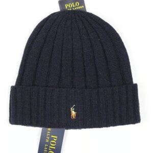 Polo Ralph Lauren Men's Cuffed Beanie Navy Blue Multi Color Pony Wool Blend
